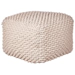 Pouf en Coton Taupe 50 x 50 cm Remplissage en Billes EPS Surface Texturée Kingri