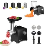 Parmedu Electric Cheese Grater & Meat Grinder: 2 in 1 Vegetable Cutter Veggie Slicer Vegetable Shredder Chopper Kitchen Grater Salad Maker Meat Mincer Sausage Maker & Kibbeh Kit (Total 11 Attachments)