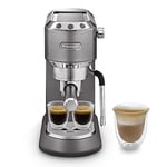 De'Longhi Dedica Arte EC 885.​GY Machine à expresso avec buse MyLatterArt en mousse de lait, design compact, 15 cm de large, réservoir d'eau de 1 litre, coussinets E.S.E Gris