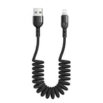 Coiled Cable for Apple Charger with Led Light, Spring Charging Data Transfer Compatible with iOS 10/11/12 iPhone Xs Max/Xr/Xs/X / 8/8 Plus / 7/7 Plus (6FT 1.8M, Black)