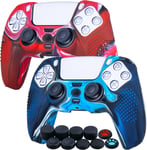 Points Housse Coques Autocollants En Silicone Skin Cover Pour Ps5 Dualsense Manette (Camouflage Rouge + Bleu) X 2 Avec Prises De Pouce X 10