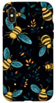 Coque pour iPhone X/XS Coque de téléphone motif ethnique moderne bleu - abeilles sur noir