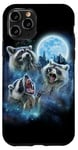 Coque pour iPhone 11 Pro Cosmic Raccoon Trio hurlant sous la galaxie glacée au clair de lune