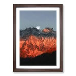 Big Box Art Moon Over The Red Mountains in Italy in Abstract Framed Wall Art Picture Print Ready to Hang, Walnut A2 (62 x 45 cm)