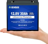 DCHOUSE Batterie au Lithium Rechargeable à Cycle Profond LiFePO4 12V 30Ah avec Plus de 4000 Cycles Profonds et Protection BMS pour tondeuses à Gazon, Panneaux solaires, Bateaux à Moteur, Camping