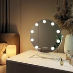 EMKE Miroir de Maquillage Hollywood Rond Diamètre 40cm, Cadre Blanc, Miroir grossissant 7X avec 9 Ampoules LED, Interrupteur Tactile, Rotation 360°, Lumière 3000K/4000K/6500K