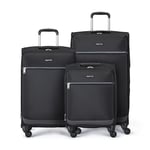 Amazon Basics Ensemble de 3 Valises Souples Extensibles avec 4 Roulettes Pivotantes, 53.5cm, 66cm 74cm, Noir