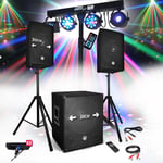 Pack SONO DJ PARTY BM SONIC BMS-1512 USB Bluetooth 2 ENCEINTES + SUB + Pack Light EUPHORIA pour Mariages, salle des fêtes