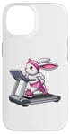 Coque pour iPhone 14 Lapin de Pâques sur tapis roulant Gym Fitness Entraînement