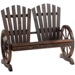 Banc de jardin 2 places Adirondack style rustique chic accoudoirs roues charette bois sapin traité carbonisation