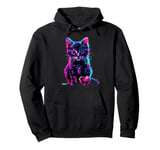 Funny Blacklight Glitch Art Cute Cat Kitten Valentine Heart Pullover Hoodie