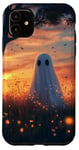 iPhone 11 Cute Ghost In Wildflower Field Night Sky Fireflies Halloween Case