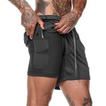 Herr 2 i 1 löparshorts andningsbara aktiva gym träningshorts Black 2XL