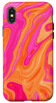 Coque pour iPhone X/XS Motif tendance en forme de marbre rose et orange