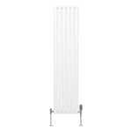 Radiateur à Colonne Ovale 1600 x 360mm & Robinet Thermostatique Chromé, Chauffage Moderne Vertical en Acier au Carbone Blanc Brillant, Cuisine Salle de Bain [Brosse, Attaches & Supports INCLUS]