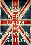 KCV2 Vintage Style Union Jack Keep Calm And Carry On Skiing Funny Art Poster Print - A2+ (610 x 432mm) 24" x 17"