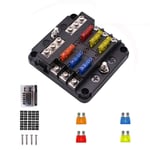 ZYS Car Boat Fuse Box Holder, 6/12 Ways Blade Fuse Block with LED Warning Indicator 12V~32V Power Distribution Panel Board,6 ways