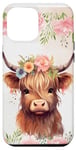 iPhone 15 Pro Max Spring Baby Highland Cow Pastel Watercolor Floral Case Case
