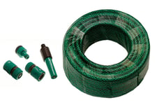 Green Garden Hose Pipe Reinforced Length 50M Bore 12Mm & Fitting Tools