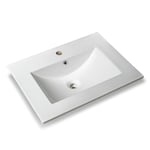 LAV-003 | Évier de support design moderne | Lavabo encastré en céramique | Rectangulaire | Finition blanche brillante | Lave-mains sans bonde | Bassin sanitaire de salle de bain (60 x 46 cm)