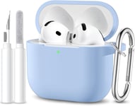 Coque Compatible avec AirPods 4 Case 2024, Étui Protection Antichoc en Silicone Souple pour Apple AirPods 4ème Generation Housse avec kit de Nettoyage et Mousqueton [LED Visible], Lilas