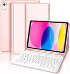 Clavier Ipad 10ème Génération 2022 10.9 Pouces Coque, Étui Clavier Ipad 10eme Generation 2022 10.9"" Clavier Bluetooth Azerty Français Layout A2696/A2757/A2777, Rose