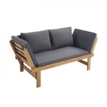 Banquette de jardin convertible en acacia FSC - 2 places - Avec coussins - KAYDA - Gris foncé