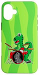 Coque pour iPhone 16 Plus Drumming T-Rex Jeu de tambours dinosaures