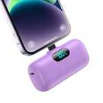 Feob 5000mAh Mini Power Bank for iPhone, Upgraded 15W PD Fast Charging Portable Charger, LCD Display 3.0A Small Battery Pack Compatible with iPhone 14/14 Pro Max/13/13 Pro Max/12/11/XR/X, etc -Purple