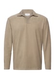 Lindbergh V-Neck Jacquard Polo L/S Beige