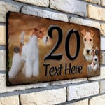 Wire Fox House Number Slate Sign Dog Door Plaque Gate Personalised Gift DSL53