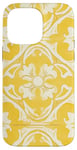 Coque pour iPhone 14 Pro Max Carrelage floral jaune avec détails ornementaux