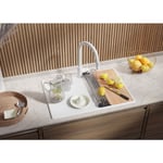 Primagran - Evier Cuisine en Granit Blanc 70x50cm, Lavabo 1 bac + Kit de Vidage + Planche à Découper, Évier à Encastrer au meuble 40cm - Top de