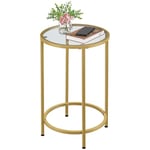 Yaheetech Petite Table d’Appoint Ronde, Bout de Canapé de Salon, Guéridon, Table de Chevet, Plateau en Verre Trempé, pour Salon Chambre, Moderne Jaune Moutarde