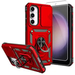 SKMY Galaxy S23 FE Case,Samsung Galaxy S23 FE Case,with Screen Protectors and Camera Cover,[Military Grade] 16ft.Drop Tested Cover with Magnetic Kickstand Protective Case for S23 FE 5G, Red