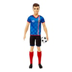 Barbie Poupée Ken Footballeur avec Queue de Cheval Blonde, Maillot n° 10, Balle de Foot, Chaussures à Crampons et Chaussettes Hautes, Jouet Enfant, Dès 3 Ans, HCN15