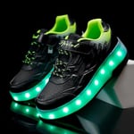 Barnens Tvåhjuls Lysande Glowing Sneakers Röd Rosa Blå Led Ljus Rullskridskor Skor Barn Led Skor Pojkar Flickor USB Laddning Q7- black 29