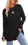 Aokosor Long Sleeve Tops Women UK Black Sweatshirts Long Tops to Wear with Leggings Tunic Jumpers Ladies Sweaters Size 18-20 Thumbholes