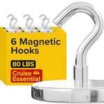 Neodymium Magnet Hooks - Heavy Duty Strong Magnetic Hooks for Cruise, Fridge, Wall, Kitchen, and Garage, Powerful Magnets with Hooks for Hanging, Bathroom, Ceiling, Van, and Grill (6, 80)