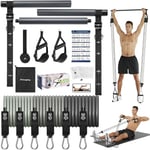 ALongSong Elastiques de Musculation Barre de Pilates avec 6 Bandes de Résistance Élastique 180LBS ou 240LBS Ancrage de Porte Réglable Amovible pour Fitness Yoga Étirement Squat