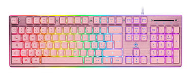 DELTACO GAMING – PK75 RGB keyboard, 105 keys, US layout, membrane switch, USB, pink/RGB (GAM-021-R