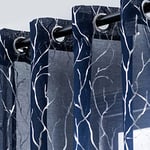 Kotile Tree Branch Sheer Curtains - Metallic Silver Tree Curtains for Bedroom Grommet Top Privacy Voile Drapes, 52 x 63 Inch, 2 Panels, Navy Blue