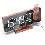 Réveil radio numérique LED de 3 couleurs,horloge miroir de température et d'humidité,indicateur horaire de chevet - Type White on Rose Gold