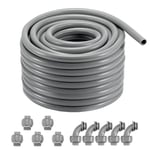 VEVOR Conduit électrique flexible, 25,4 mm, conduit étanche aux liquides en PVC, 30,5 m, non métallique, avec 5 connecteurs 180° et 5 connecteurs 90°, pour pompe contrôleur moteur climatisation, IP65