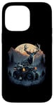 Coque pour iPhone 14 Pro Max Cerf avec VTT et coucher de soleil de montagne rétro années 70 aventure en plein air