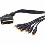 1.5M GOLD SCART to 3 RCA PHONO PLUGS OUT and 3 PHONO PLUGS IN AV TV DVD CABLE