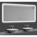 Acezanble - miroir lumineux de salle de bain regtanglaire avec Bluetooth, 3 Couleurs et Horloge 70x50cm