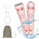 AOGOE 2 in 1 Bikini Trimmer Lady Shavers for Women, Wet and Dry Electric Body Hair Trimmer, Cordless Waterproof Facial Hair Removal Shaver Razor for Painless Trimming of Pubic Face Underarm Legs