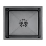 Ibergrif M85043B Stainless Steel Undermount Kitchen Sink Black Drain, 50 x 43cm, Rectangular Single Bowl Outdoor Campervan Sink, Topmount & Flushmount