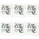 Lot de 6 mini thermomètres hygromètres d'intérieur - Thermomètre numérique avec affichage smiley - Température et humidité - Pour chambre de bébé, salon, bureau, salle d'étude, cave à vin